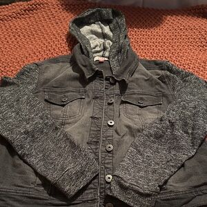 LEI black distressed Jean jacket with hood! Perfect condition!